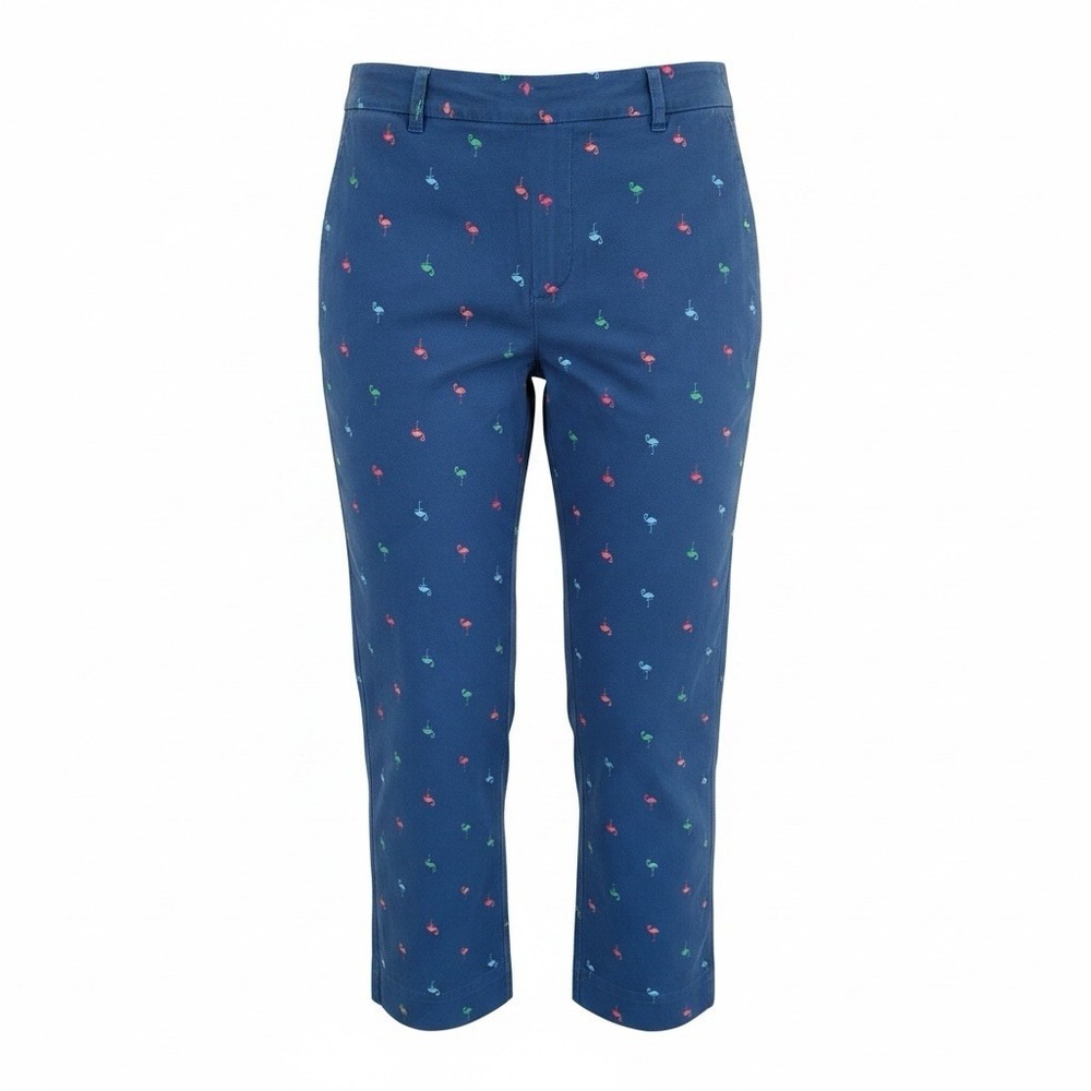 Talbots Blue Flamingo Print Chino Pants Women Size 10 Cropped Mid Rise Straight